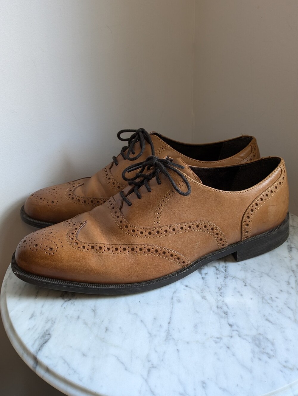 Cole Hann Leather Wingtip Oxrord Men's British Tan Dress Shoes Classic Lace-Up